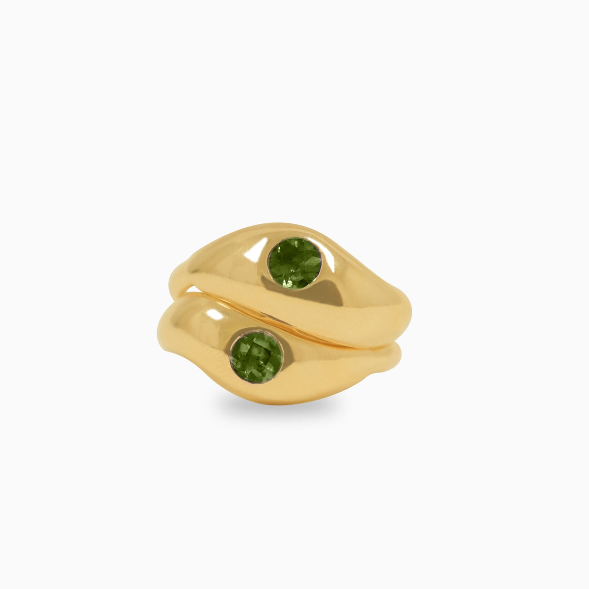 Anillos Eternal Duo Ring en oro amarillo de 18K con turmalinas verde olivo redondas
