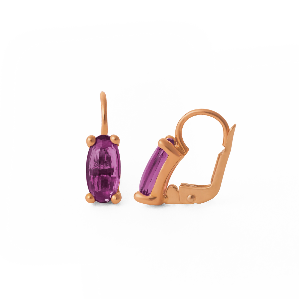Aretes en oro rosa de 18k con amatista