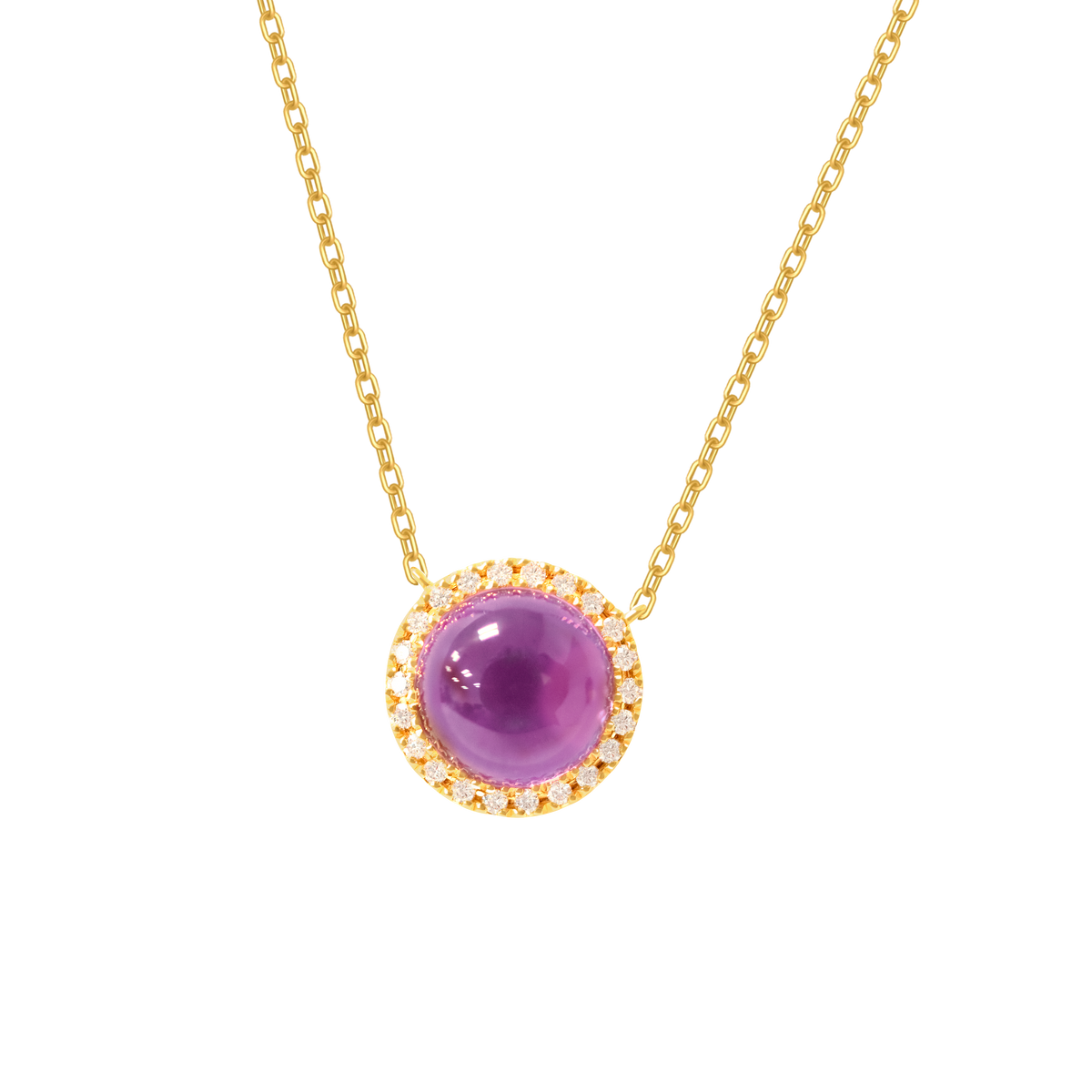 Collar en oro amarillo de 18K con cabuchon redondo amatista