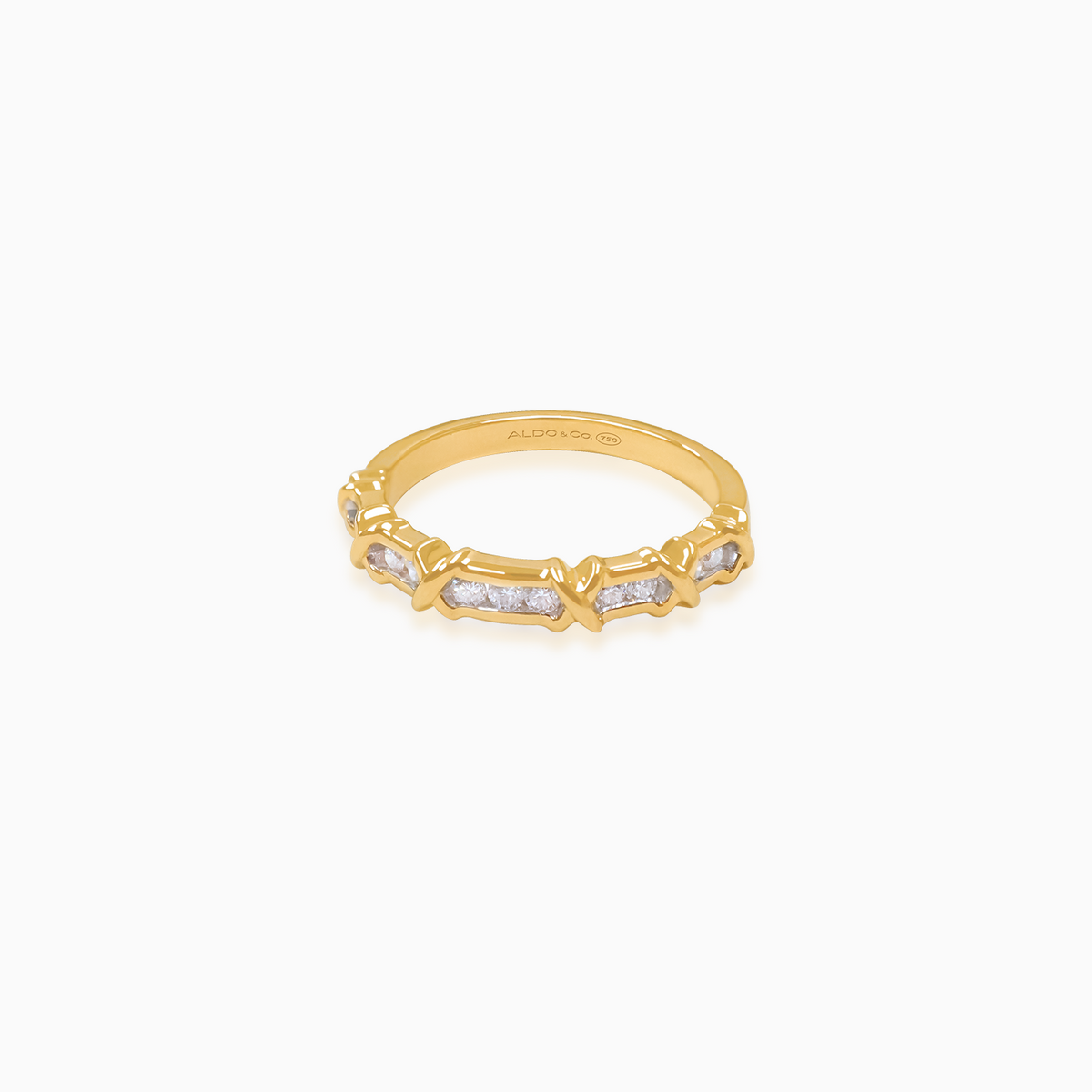 Anillo oro amarillo 18K medio rivière con brillantes en equis metal
