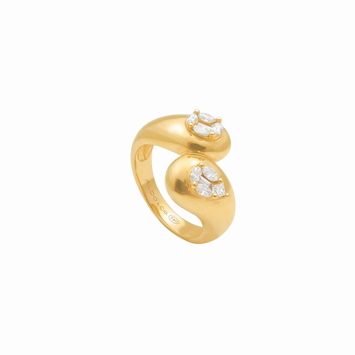Anillo en oro amarillo de 18K cruzado 2 gotas