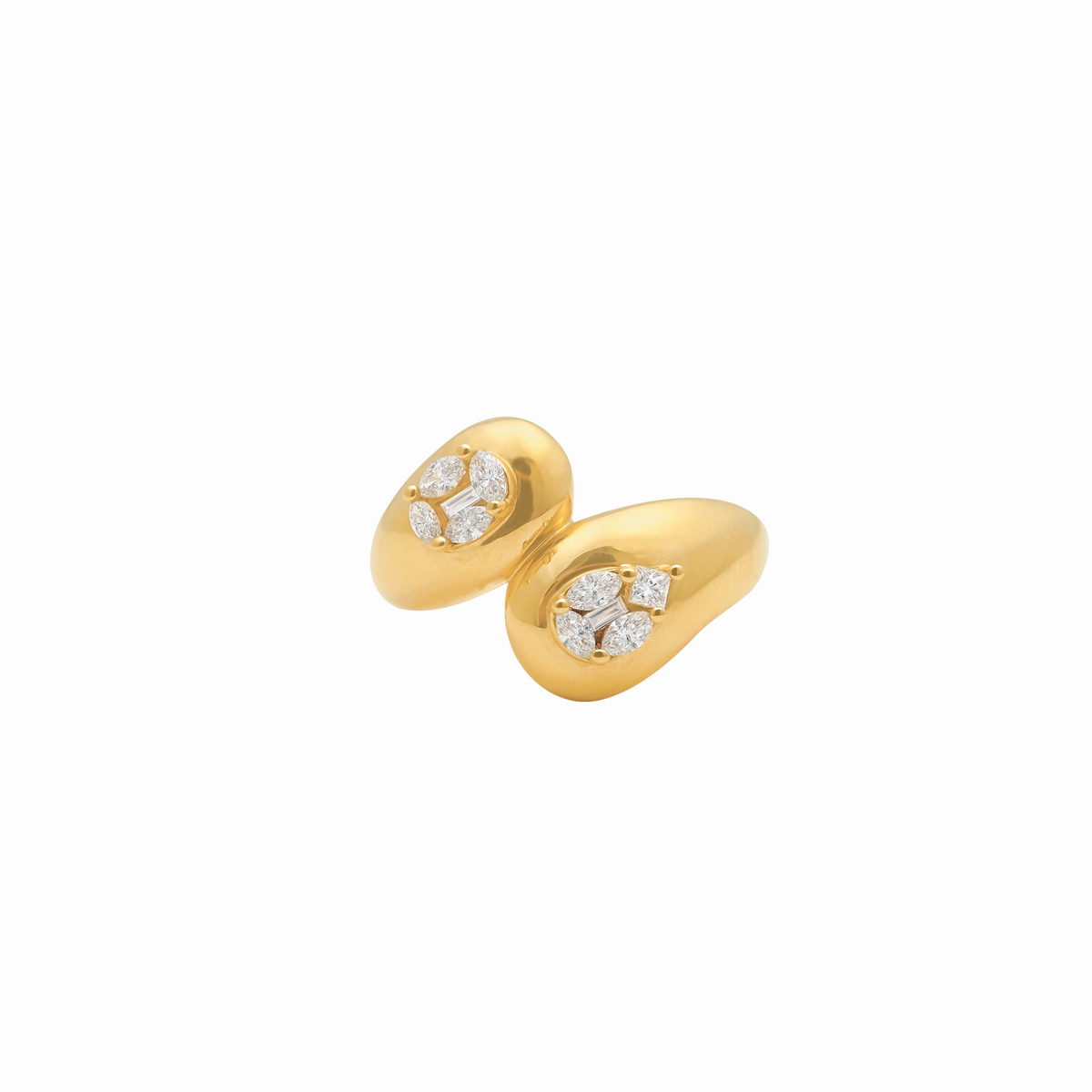Anillo en oro amarillo de 18K cruzado 2 gotas