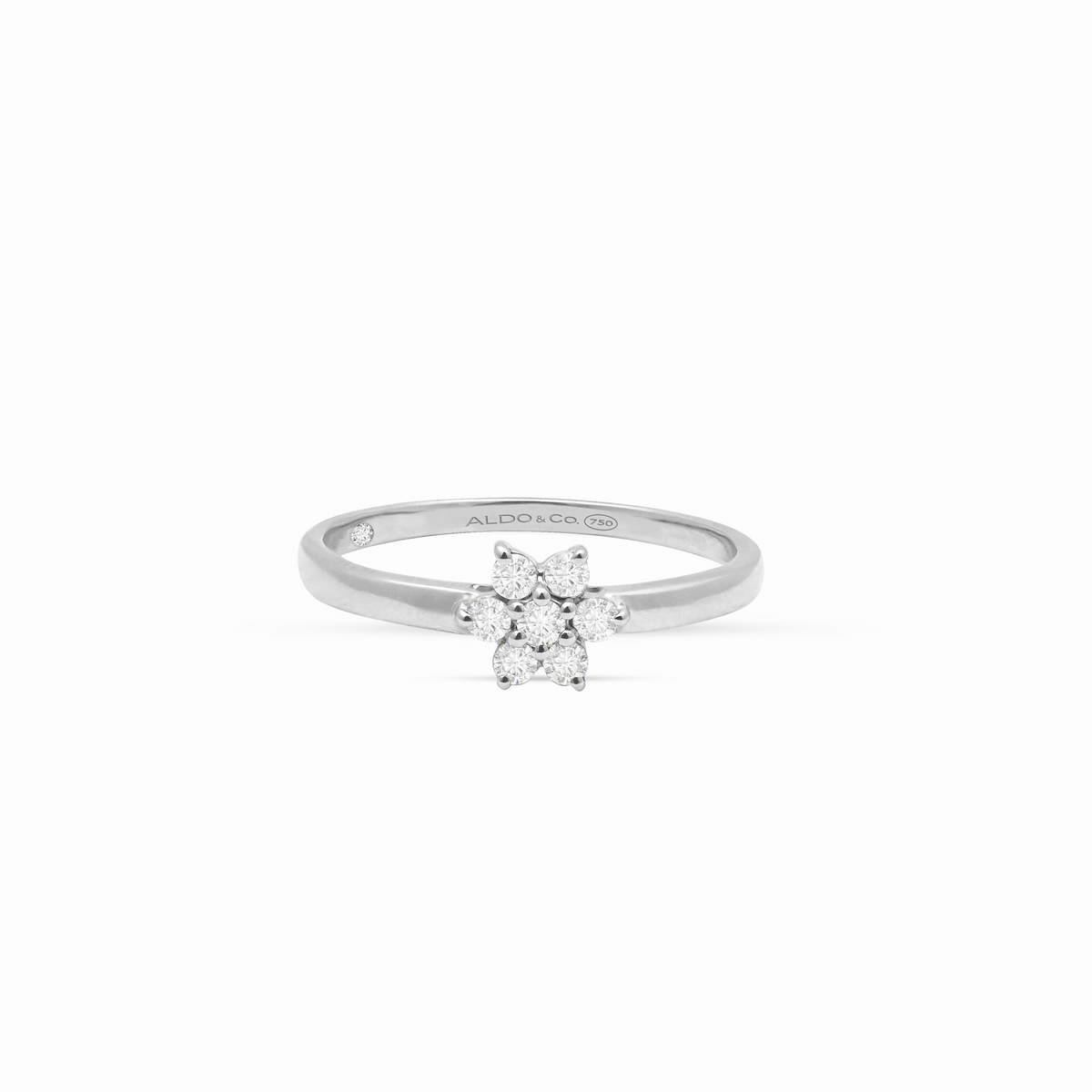 Anillo de promesa en oro blanco de 18K roseta con brillantes