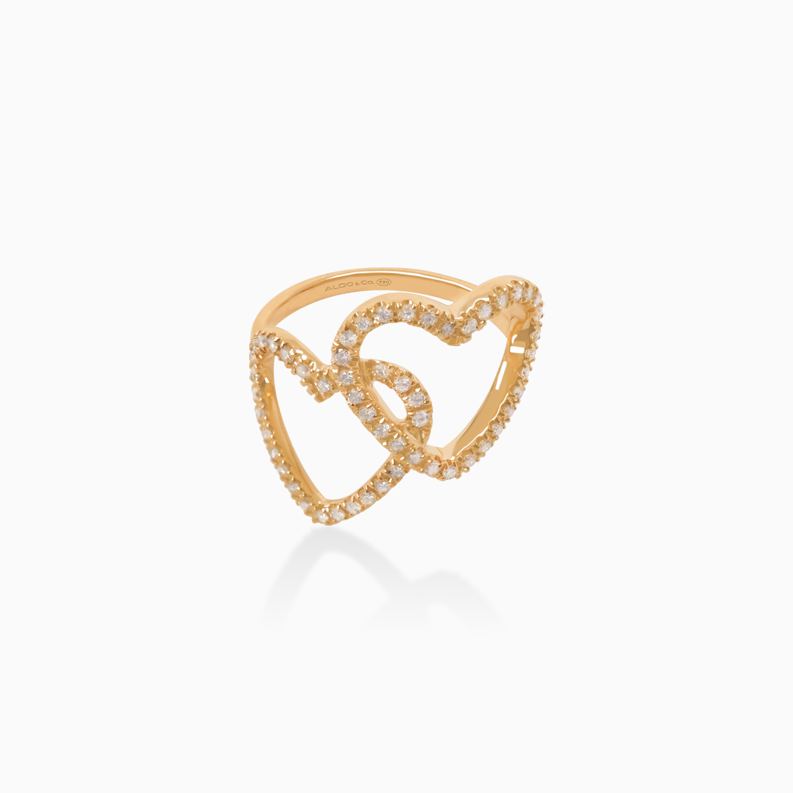 Anillo oro rosado 18K corazón doble enlazado