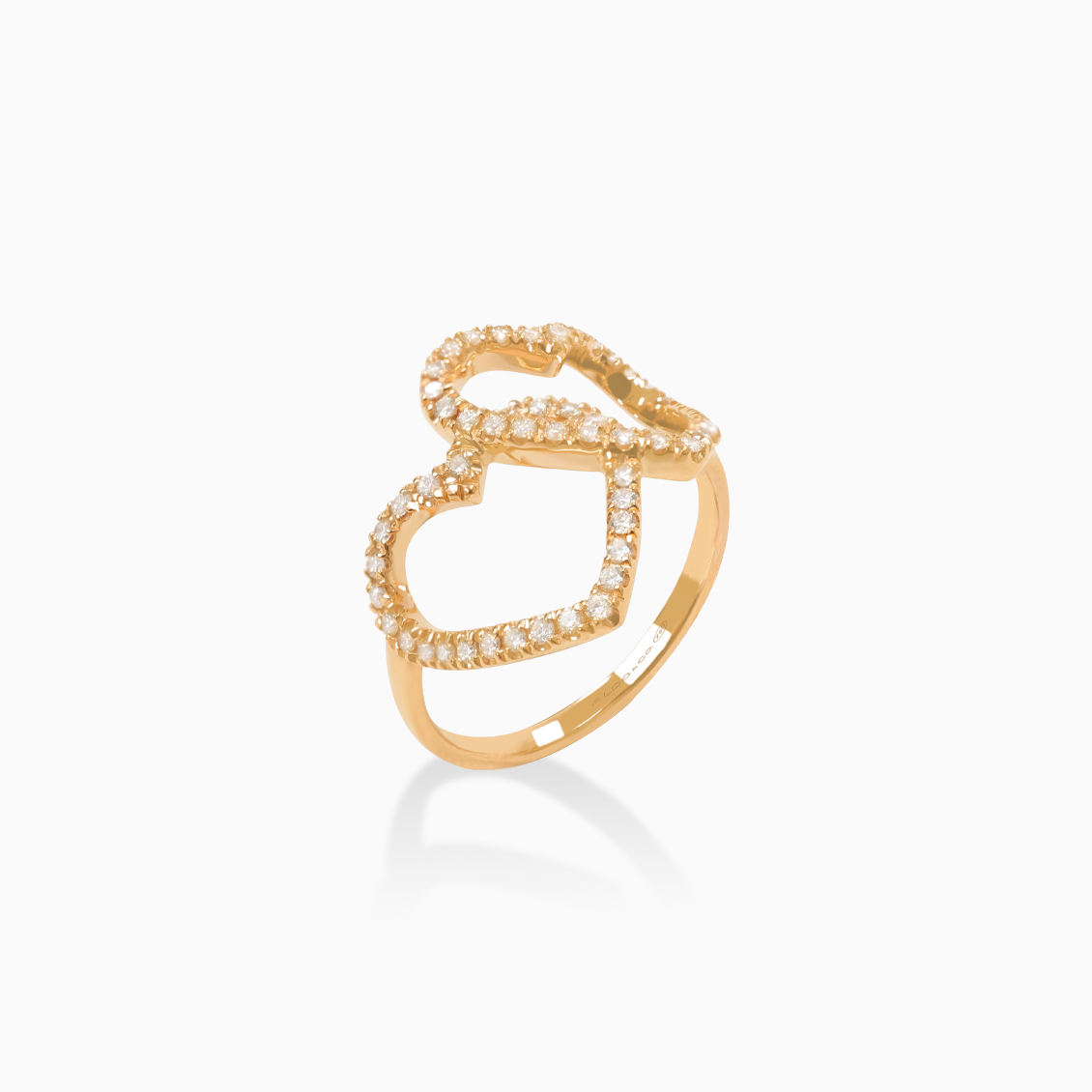 Anillo oro rosado 18K corazón doble enlazado