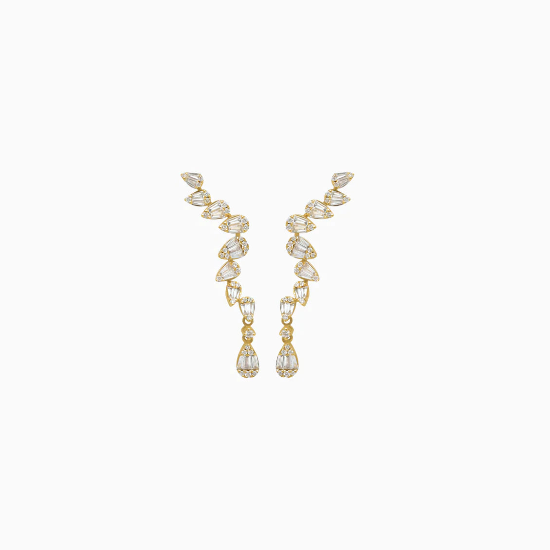 Aretes oro amarillo 18K earcuff largo con brillantes