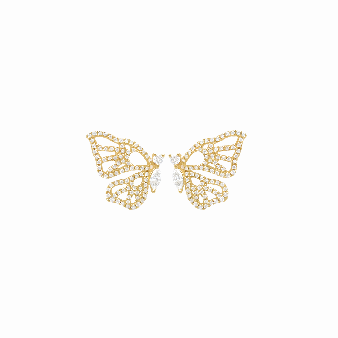 Aretes en oro amarillo 18K mariposa con brillantes