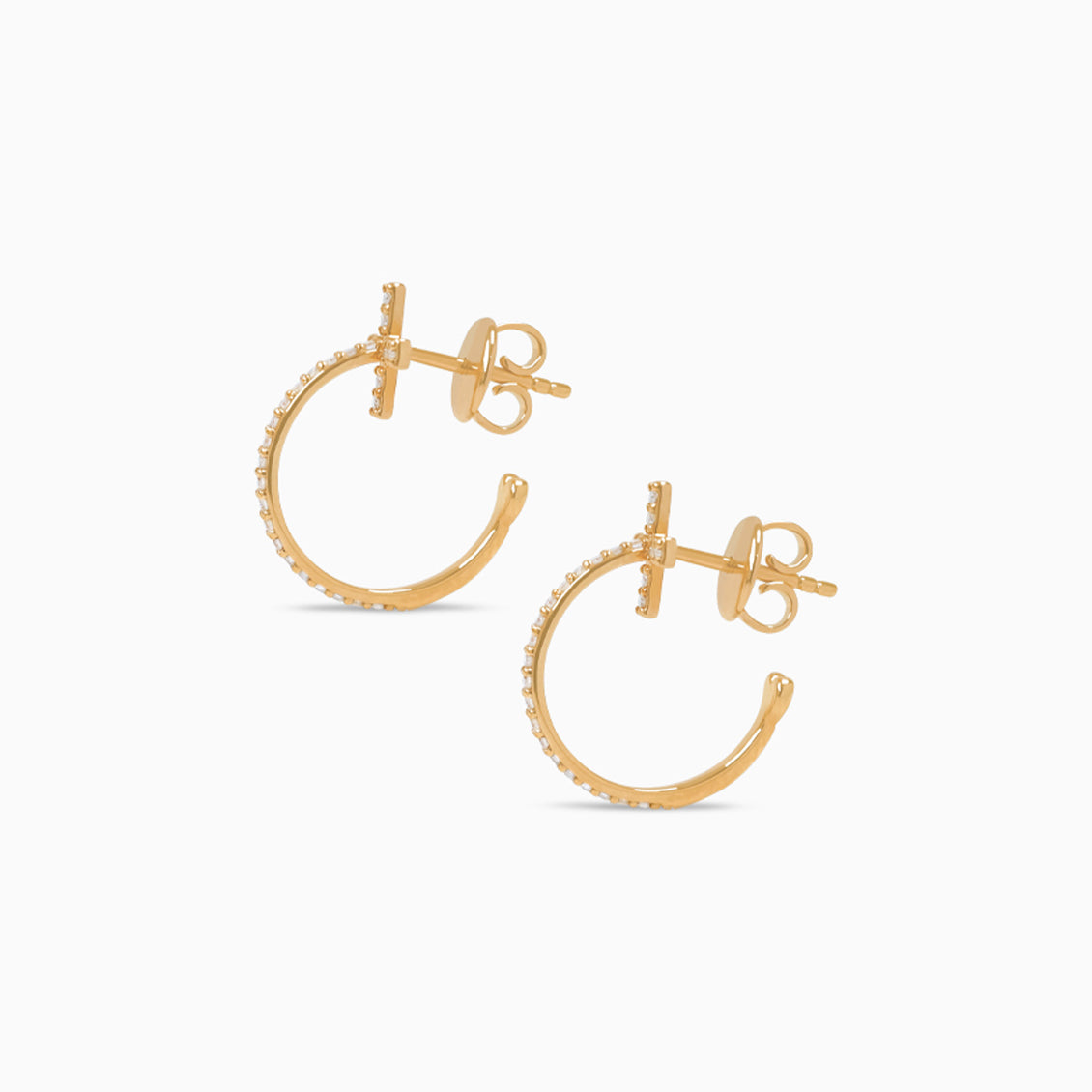 Aretes oro rosa 18K argollas cruz