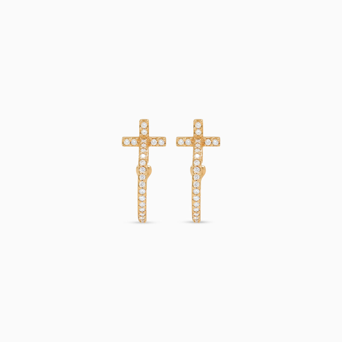 Aretes oro rosa 18K argollas cruz