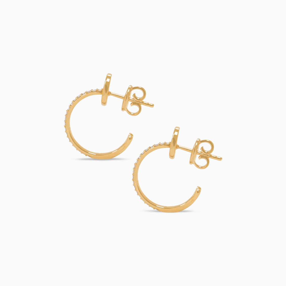 Aretes oro rosa 18K argollas semiabierto luna