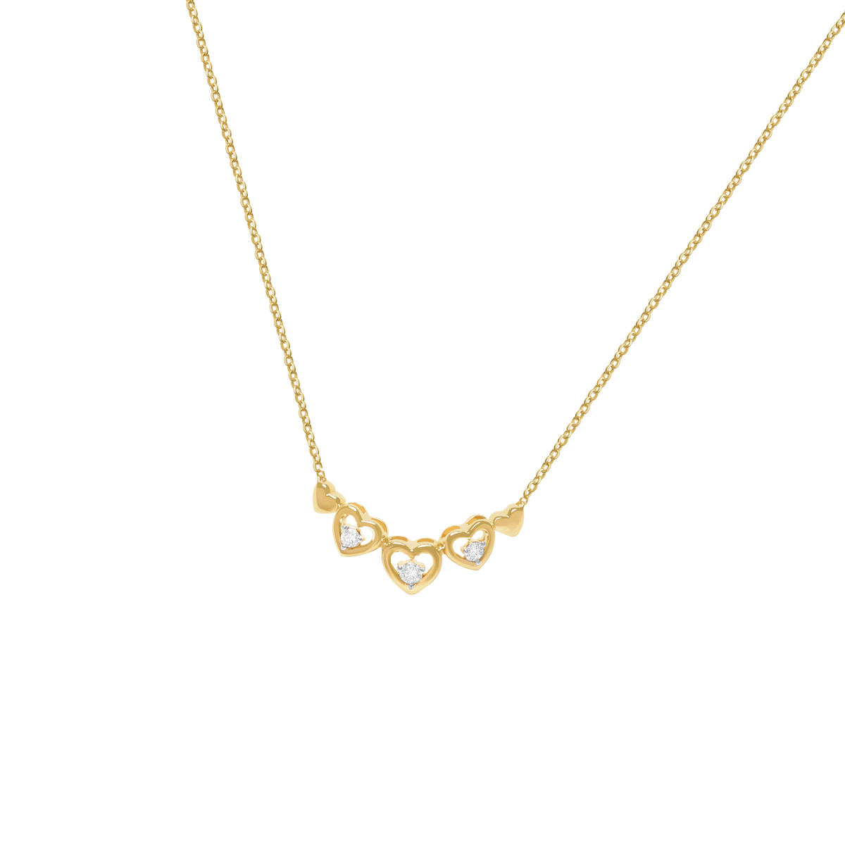 Collar en oro amarillo de 18K con 5 corazones