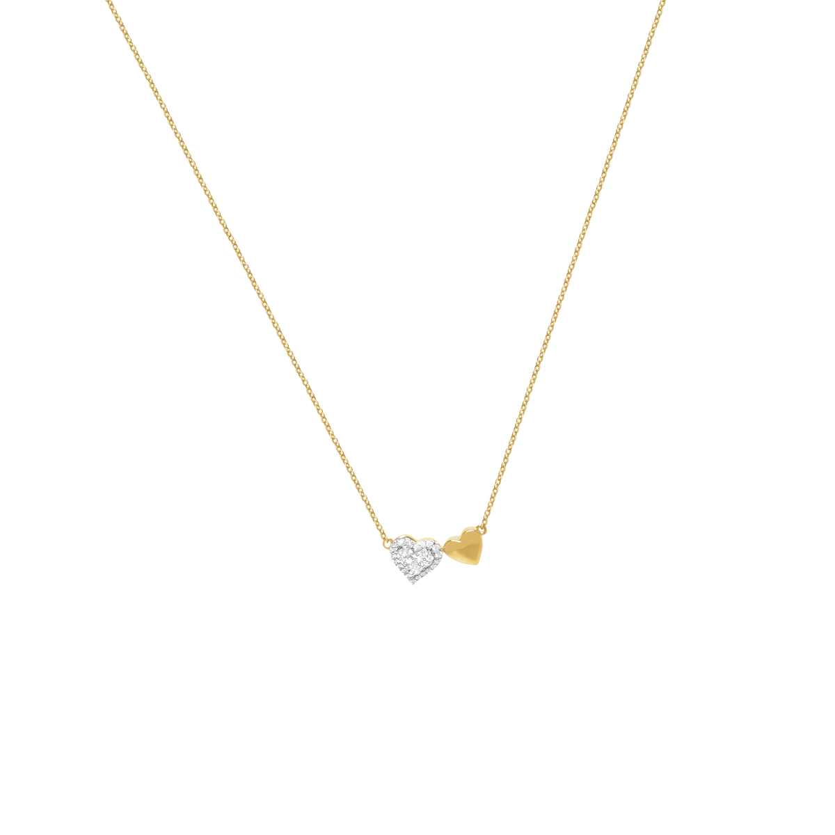 Collar en oro amarillo de 18K con 2 corazones unidos