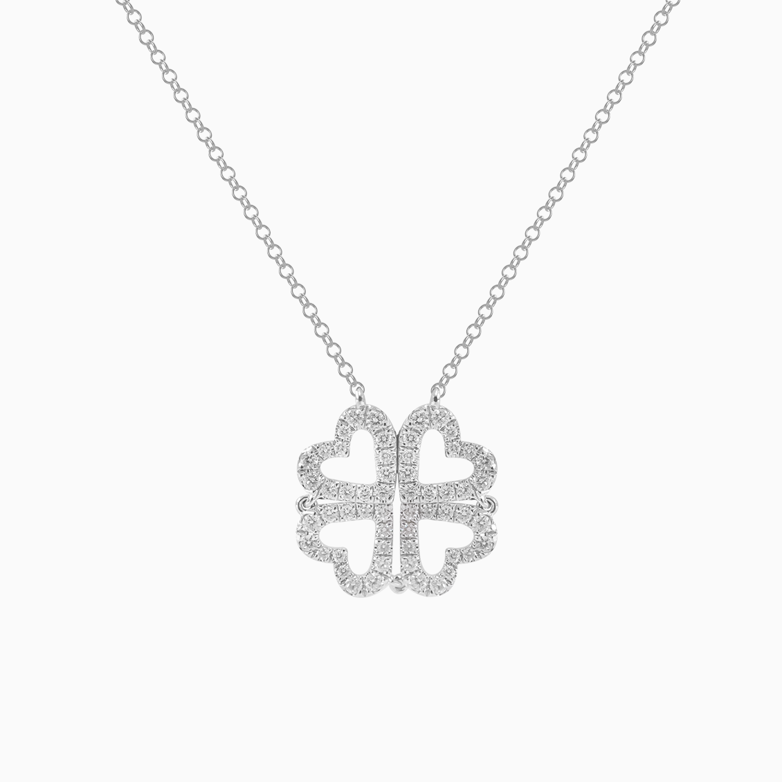 Collar oro blanco 18K corazones trebol
