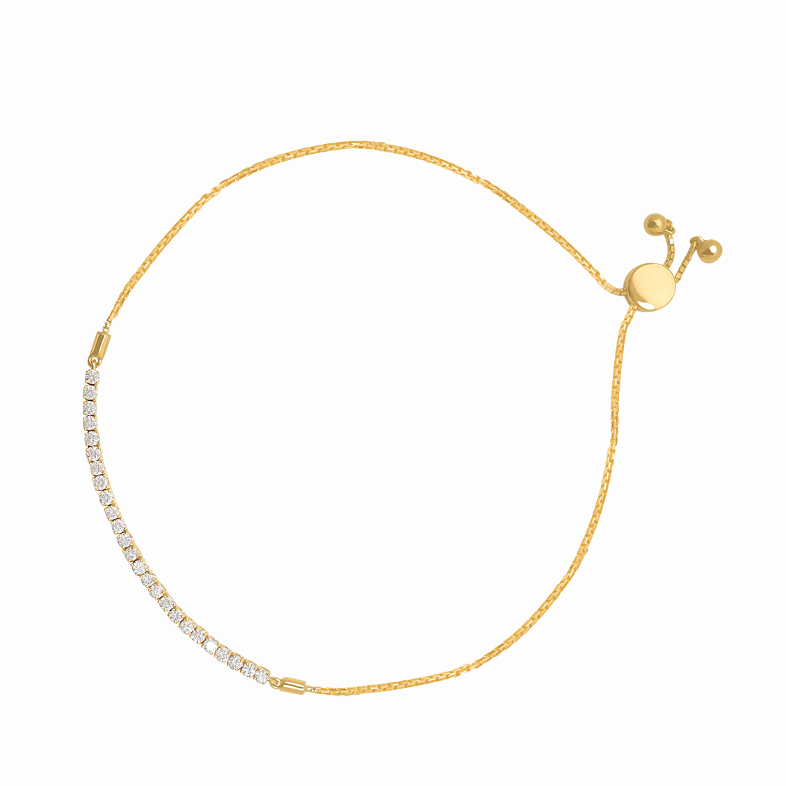 Pulsera en oro amarillo 18K tipo tennis cadena cuadrada y graduable
