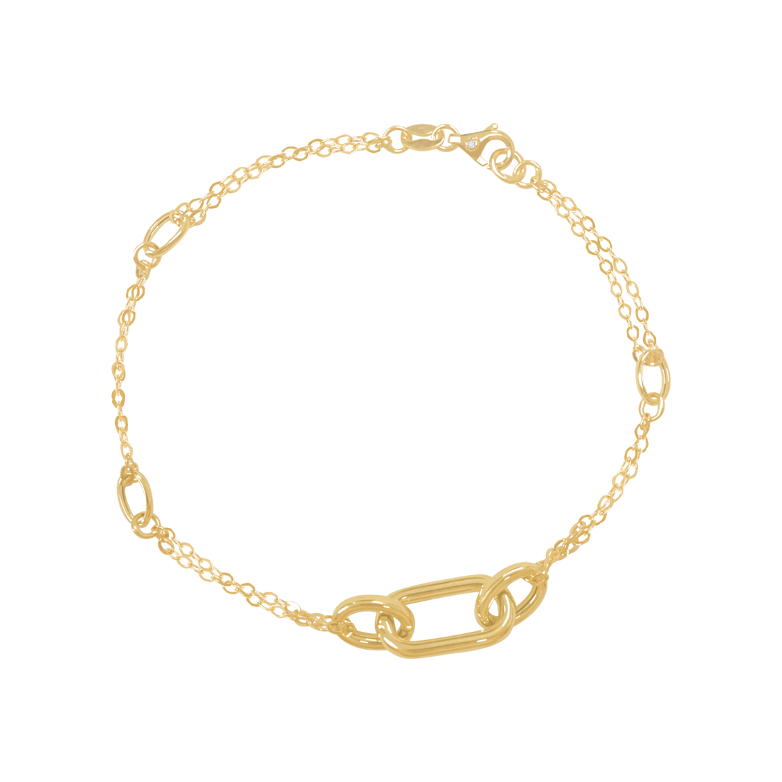 Pulsera oro amarillo de 18K cadena doble con eslabones enlazados