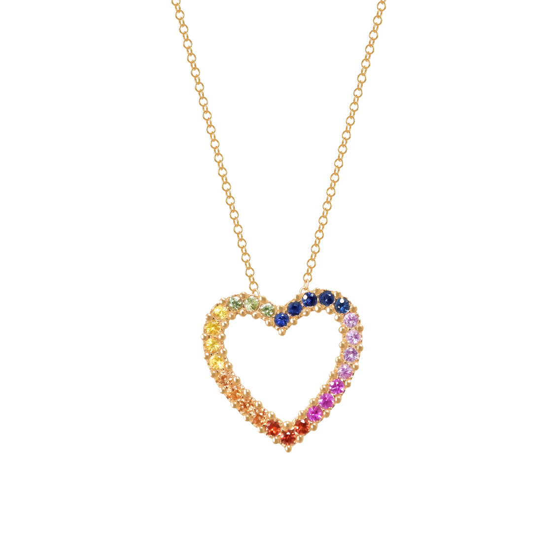 Collar oro rosa 18K corazón zafiro multicolores