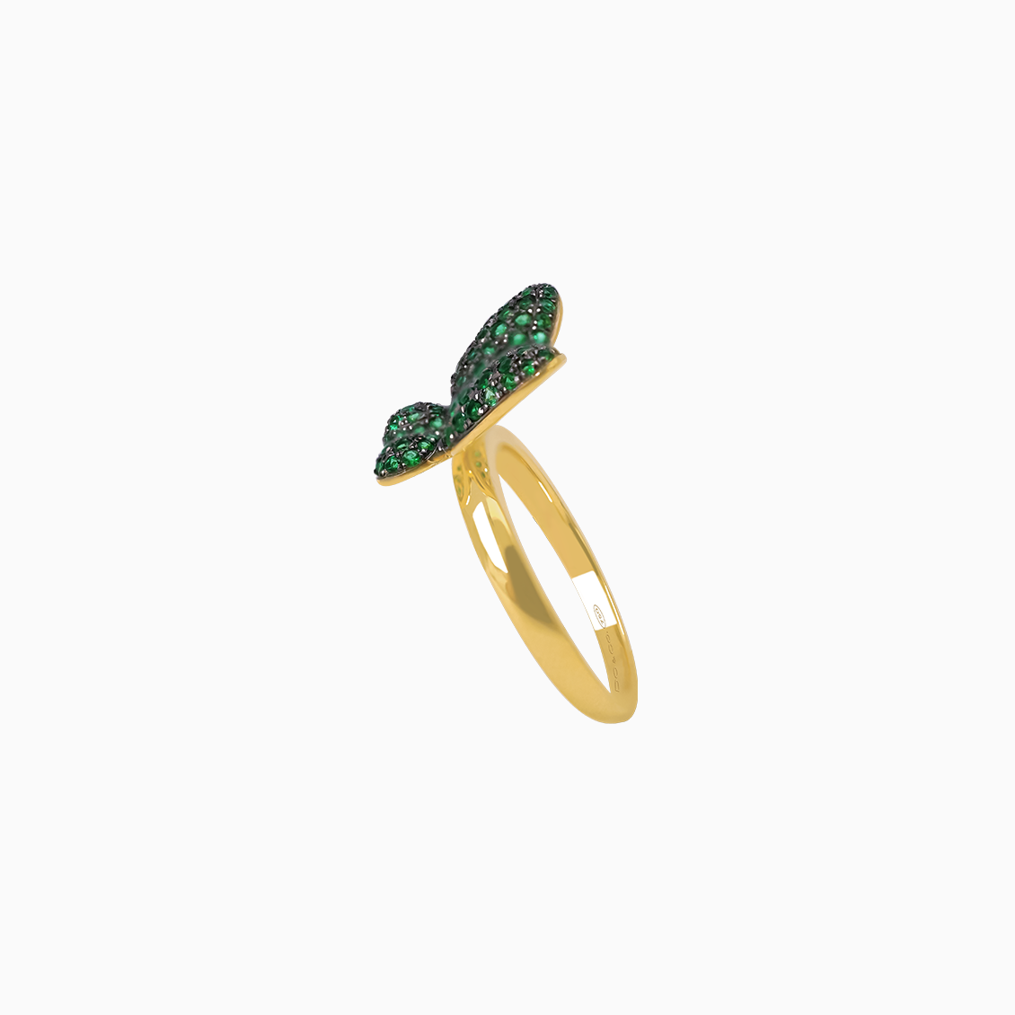 Anillo oro amarillo de 18K mariposa con esmeraldas