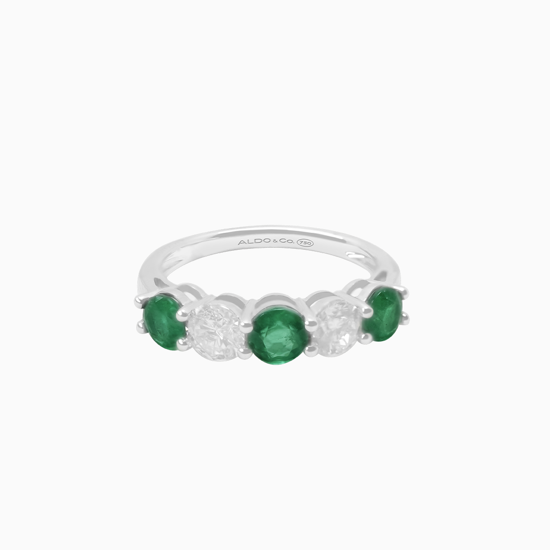 Anillo platino cintillo con esmeraldas y brillantes