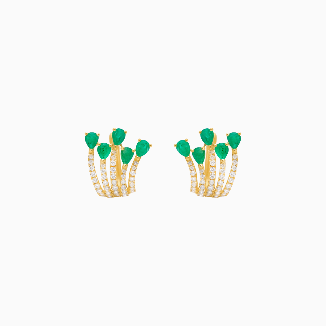 Aretes oro amarillo 18K con brillantes y esmeraldas