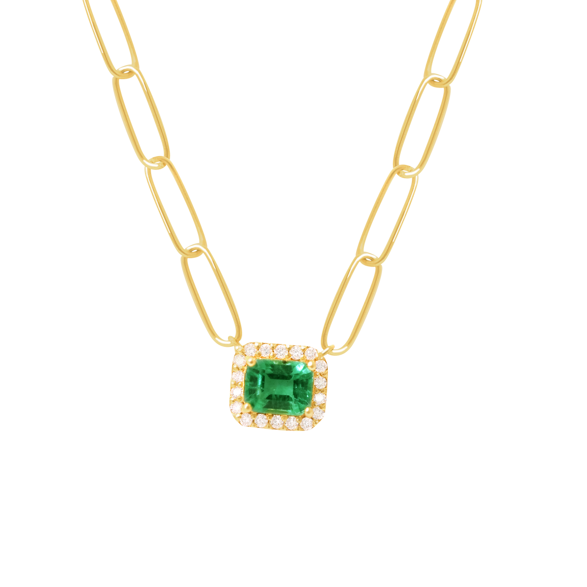 Collar en oro amarillo de 18K eslabones alargados con esmeralda