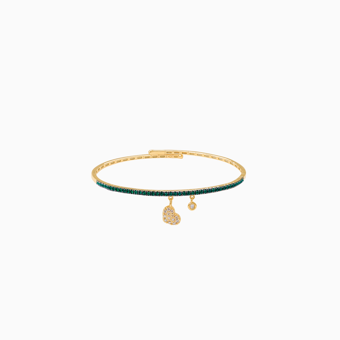 Pulsera oro amarillo 18K con esmeraldas y dije corazon