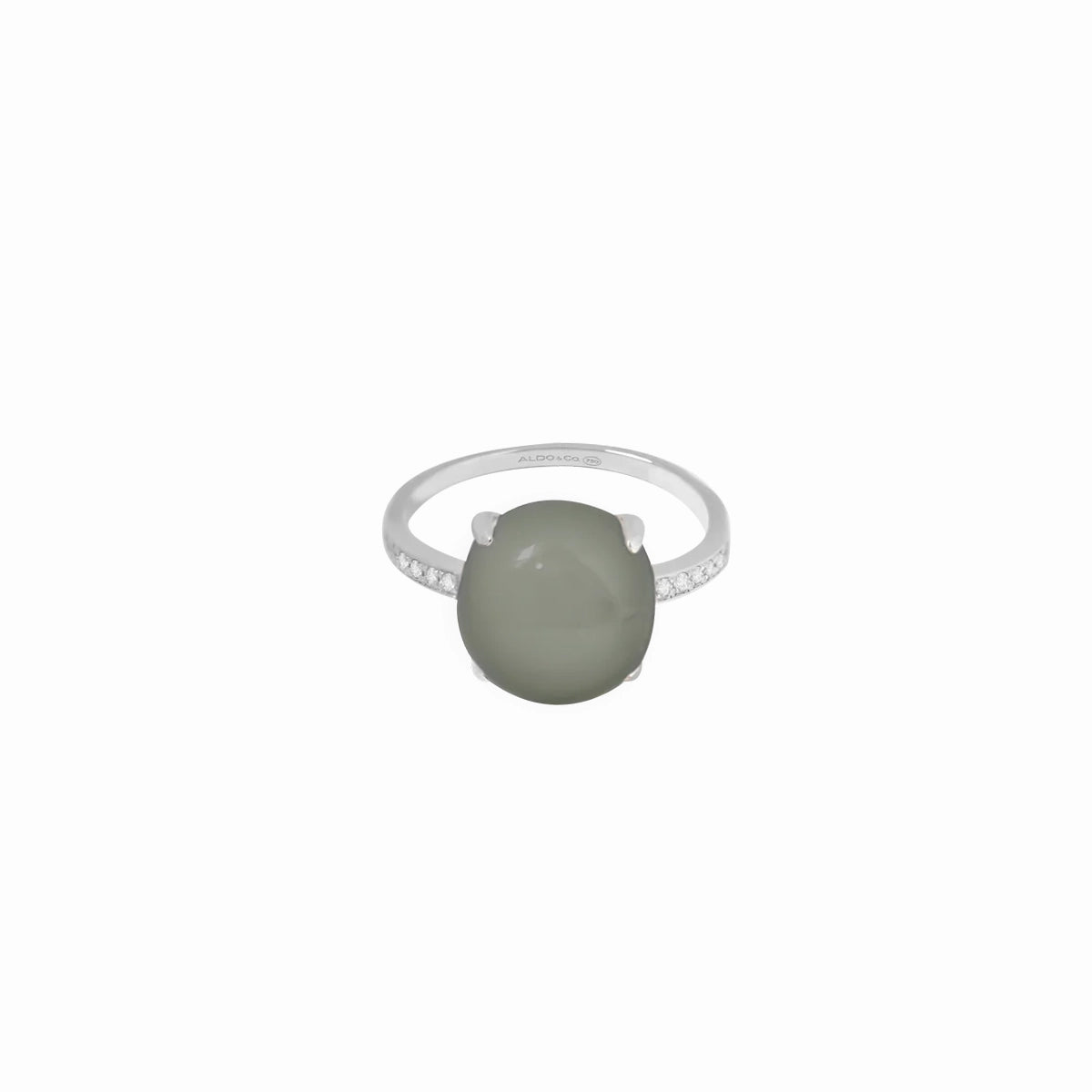 Anillo en oro blanco de 18K con piedra luna gris verde