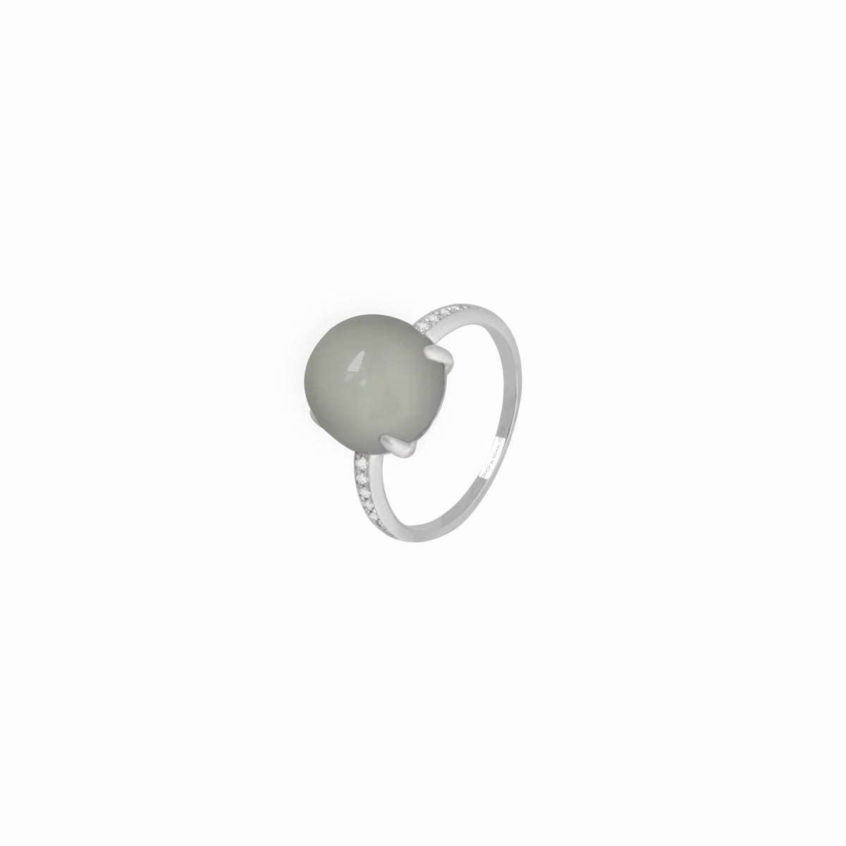 Anillo en oro blanco de 18K con piedra luna gris verde