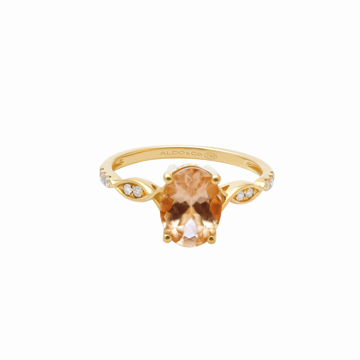 Anillo en oro amarillo 18K con morganita y brillantes