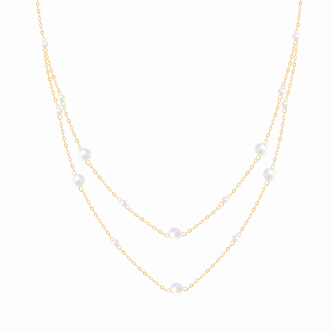 Collar en oro amarillo 18K doble cadena con perlas
