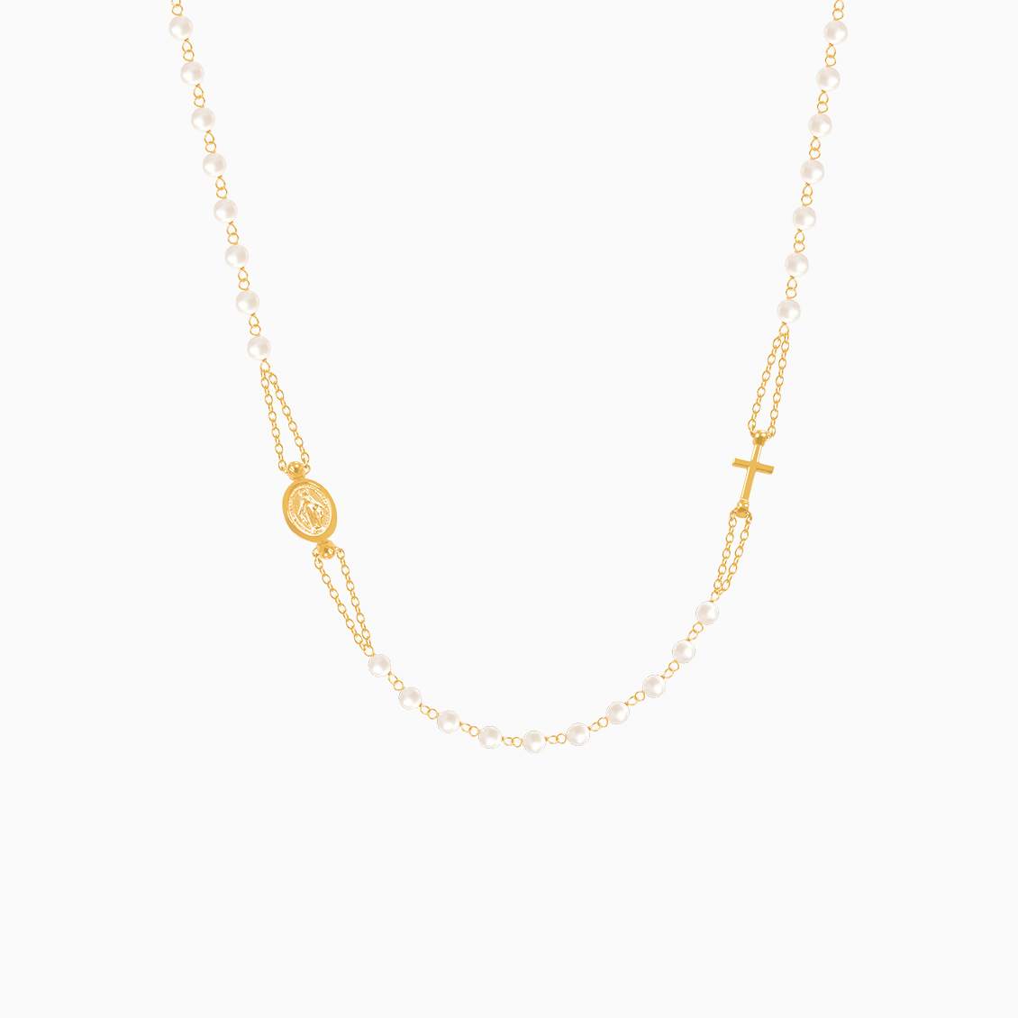 Collar oro amarillo 18K medalla religiosa y cruz