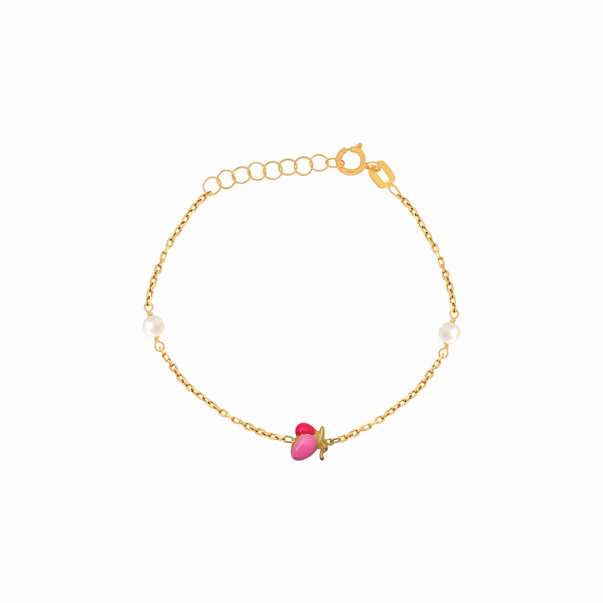 Pulsera oro amarillo 18K caracol centro con perlitas con regulador