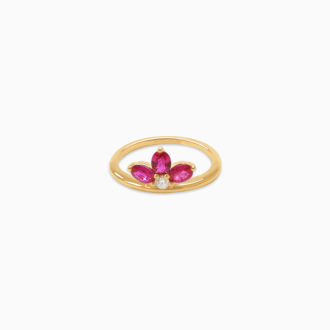 Anillo oro rosado 18K corona con 3 rubíes ovales
