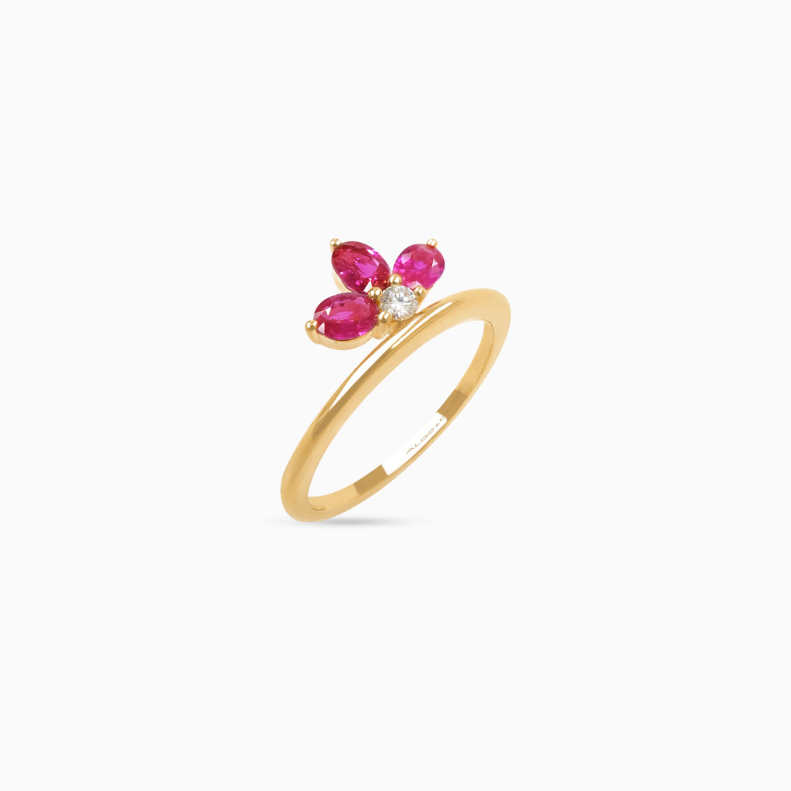 Anillo oro rosado 18K corona con 3 rubíes ovales