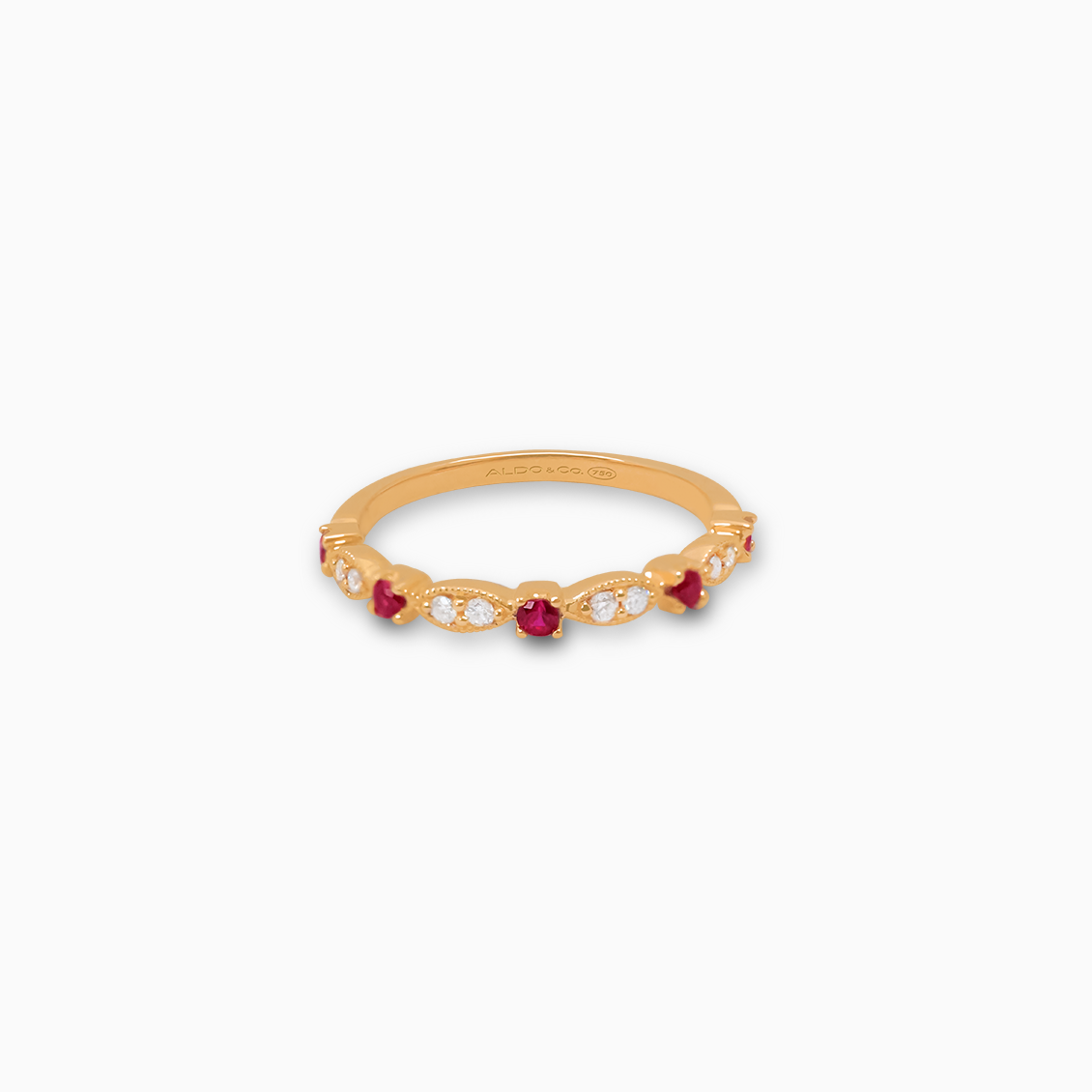 Anillo oro rosado 18K Medio rivière con rubíes y brillantes