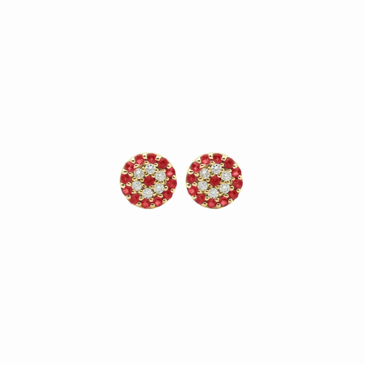 Aretes en oro amarillo de 18K con rubís y brillantes