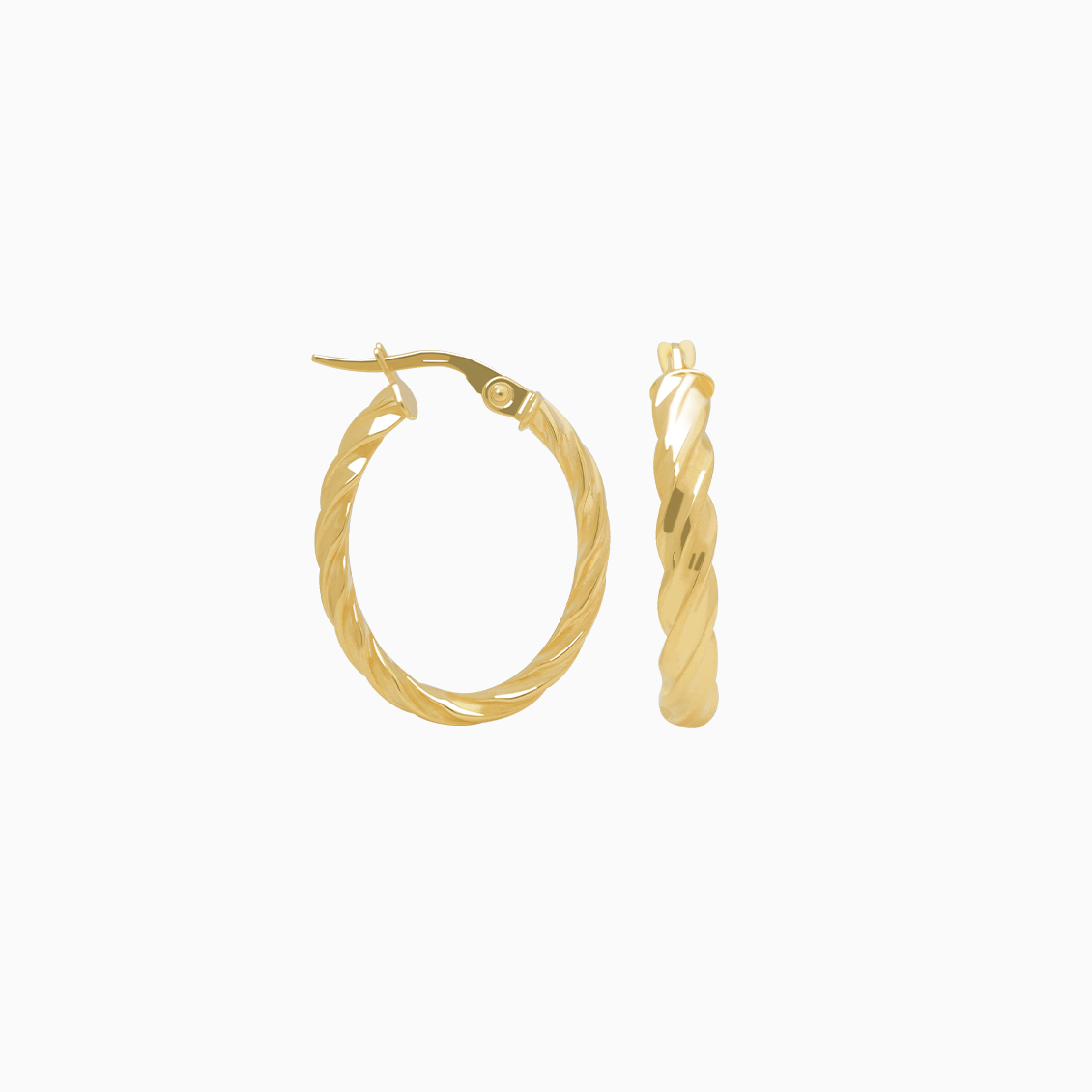 Aretes oro amarillo 18K argollas oval tipo entorchado