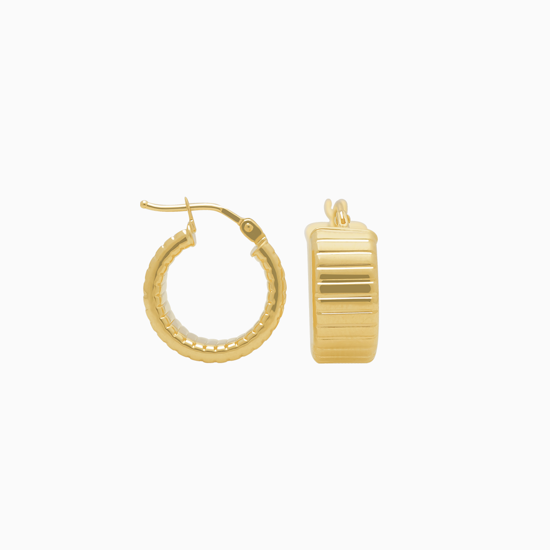 Aretes oro amarillo 18K argollitas cinta tipo corrugado