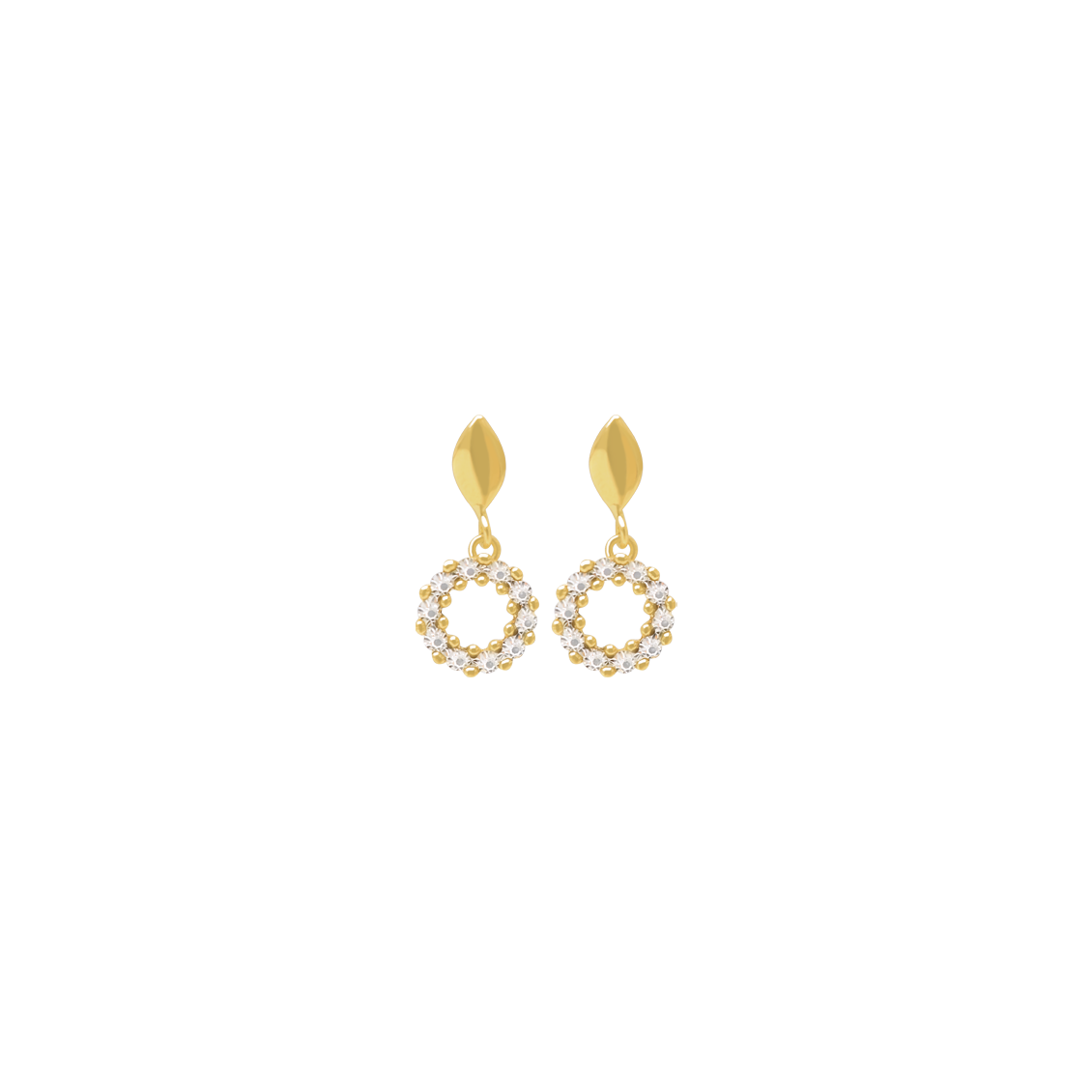 Aretes 2 oros 18K poste ojival colgante redondo con textura diamantado