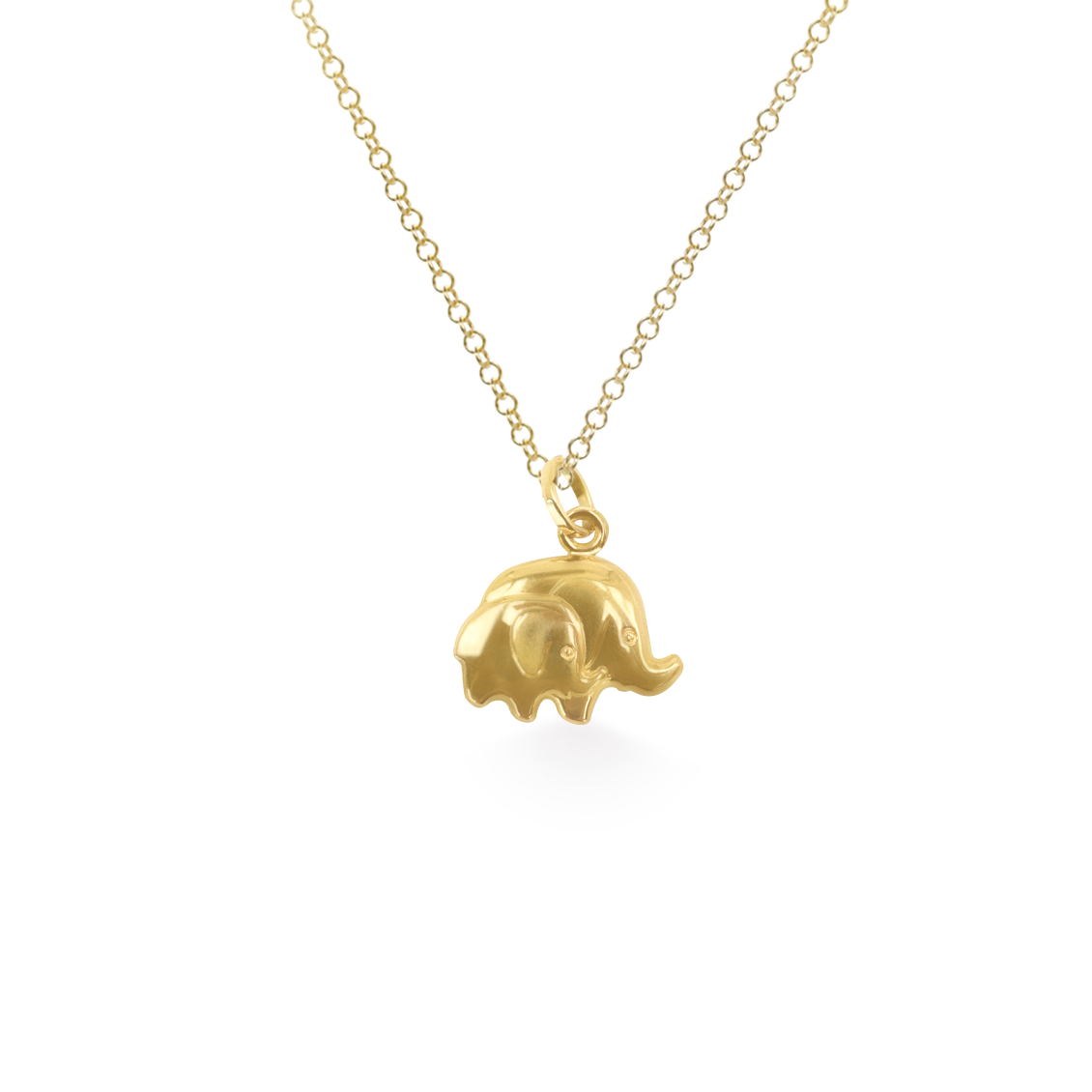 Dije en oro amarillo de 18K doble elefante bombeado