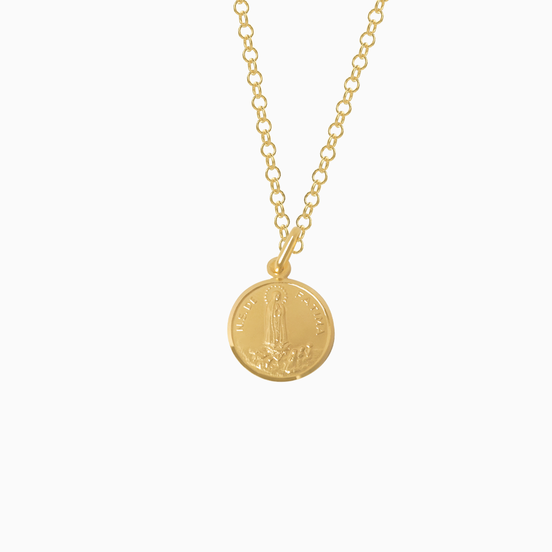 Dije en oro amarillo de 18K medalla circular Virgen de Fátima