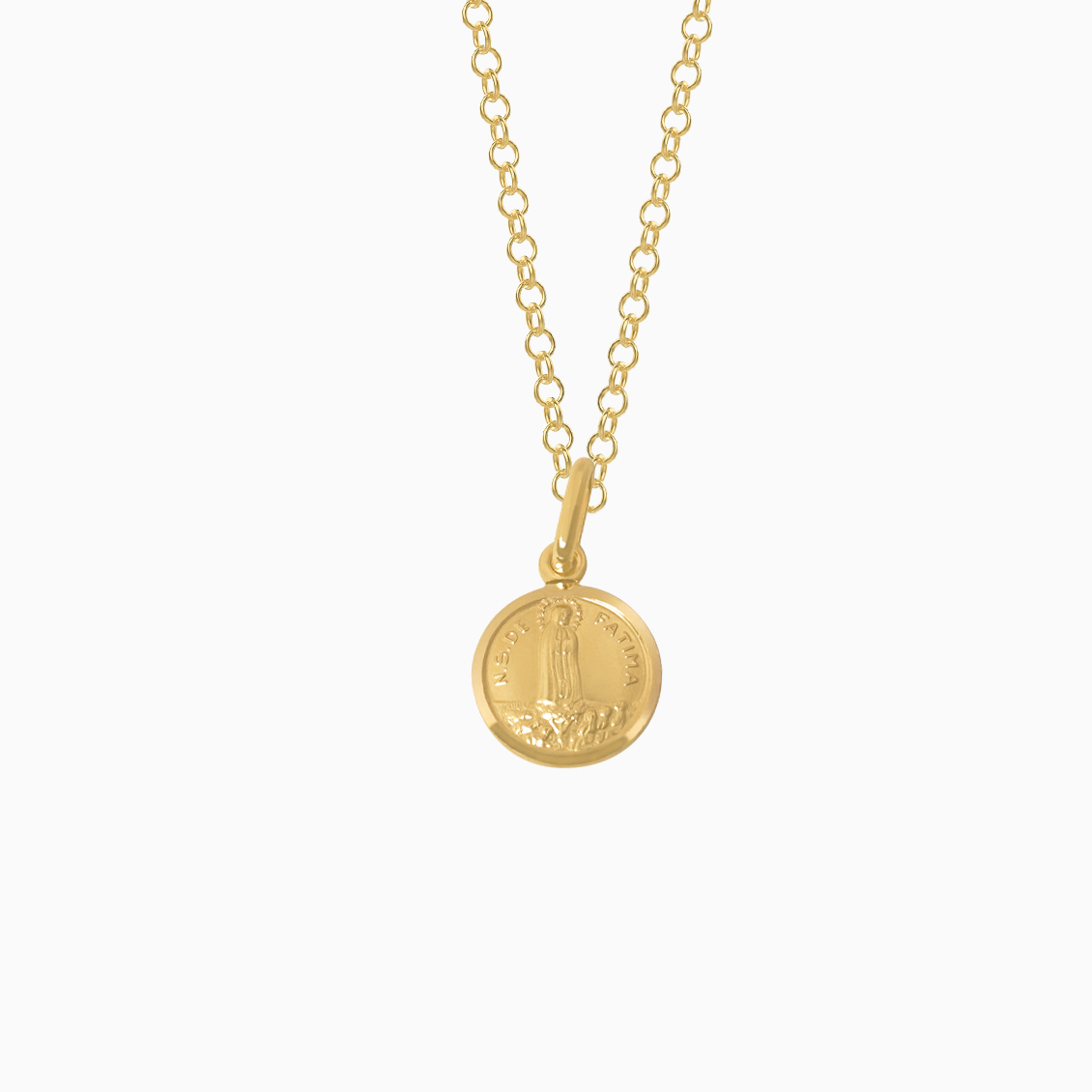 Dije en oro amarillo de 18K medalla circular Virgen de Fátima