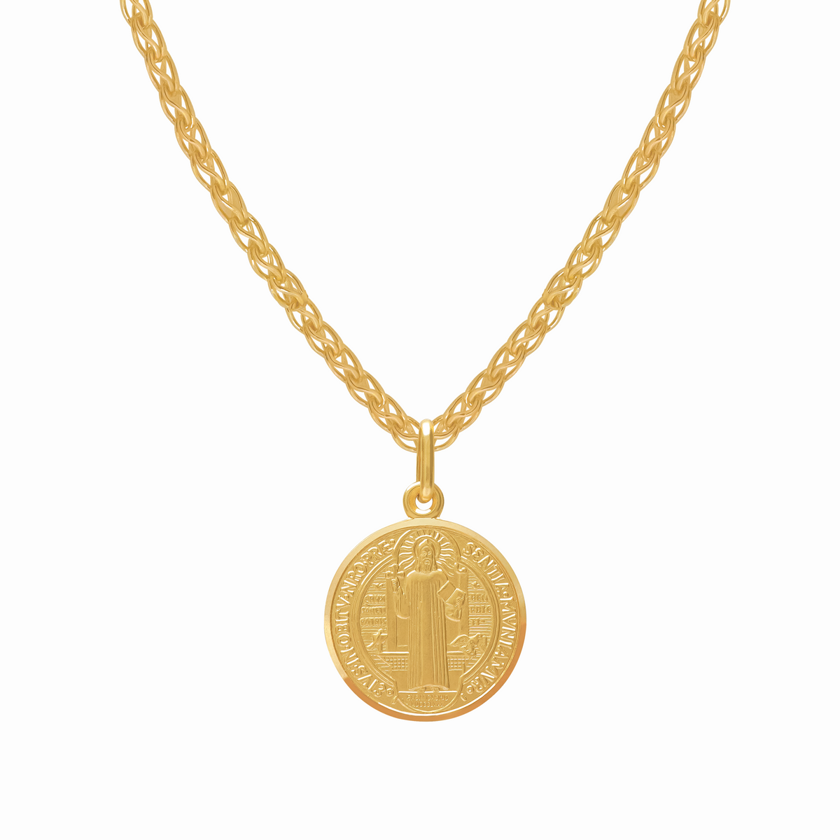 Dije en oro amarilo 18K redonda San Benito 17mm