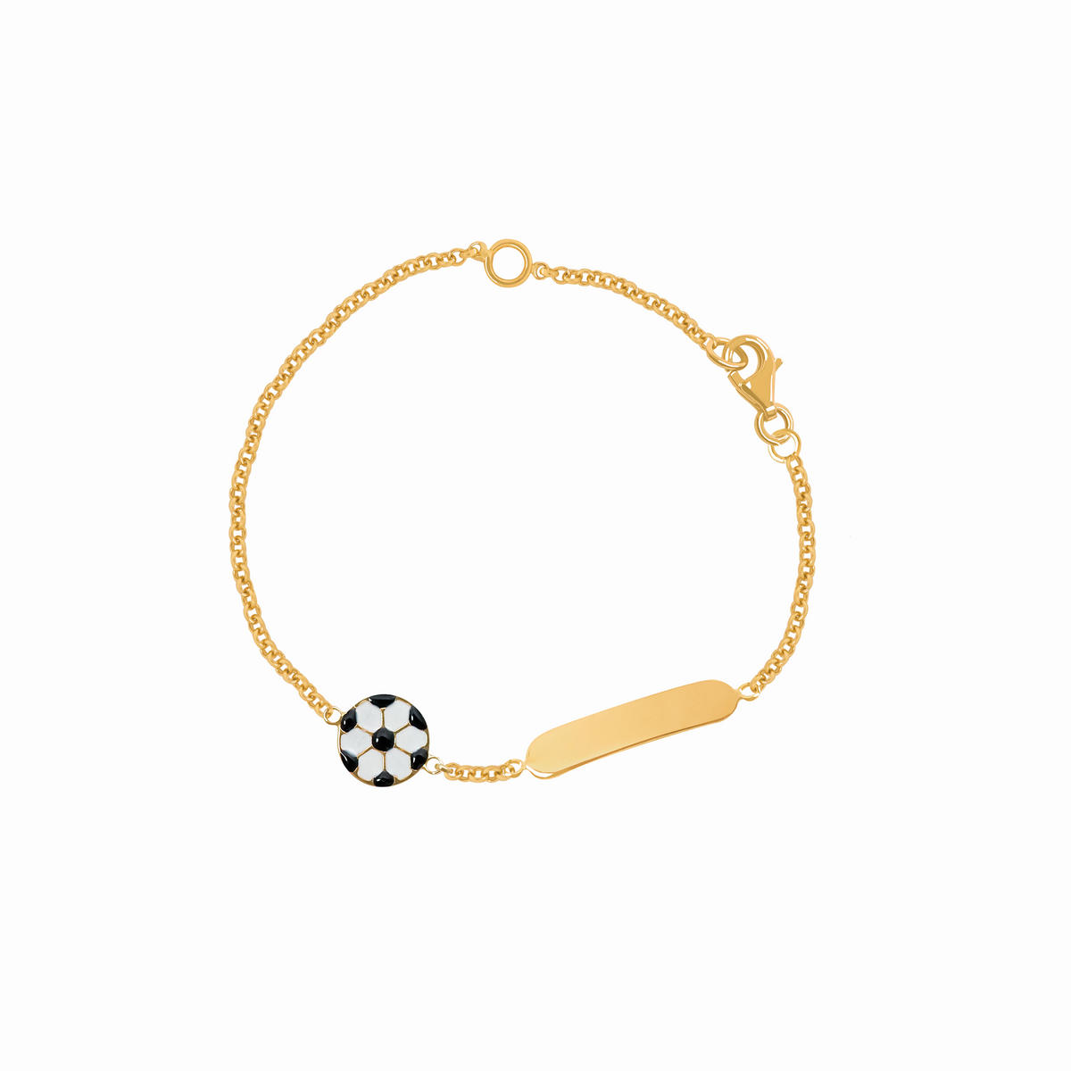 Pulsera en oro amarillo  18K con esmalte pelota y placa rectangular