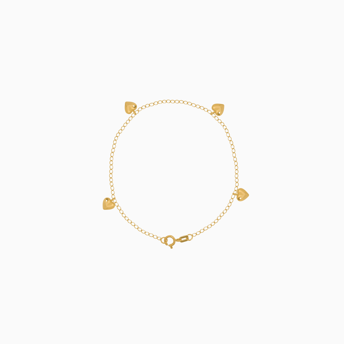 Pulsera oro amarillo 18K colgantes de corazones