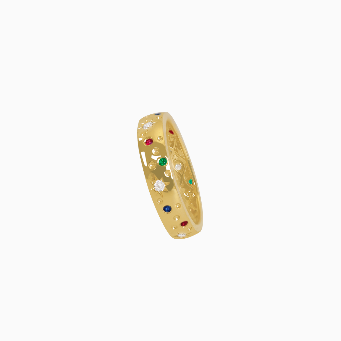 Anillo oro amarillo 18K con zafiros multicolores y brillantes