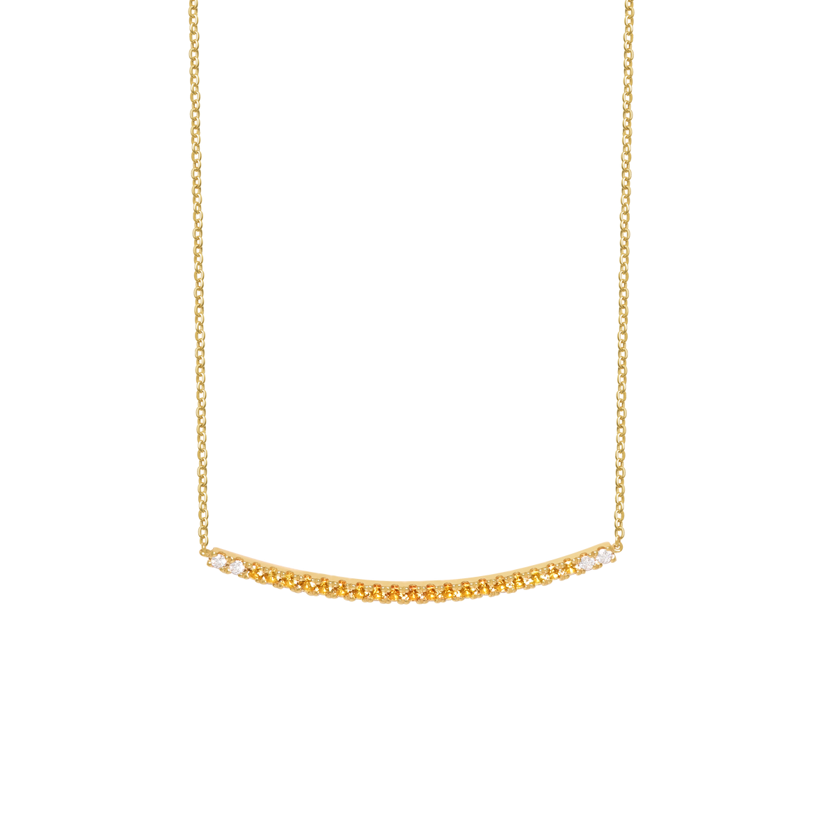 Collar en oro amarillo de 18K barrita curvo con zafiro amarillo