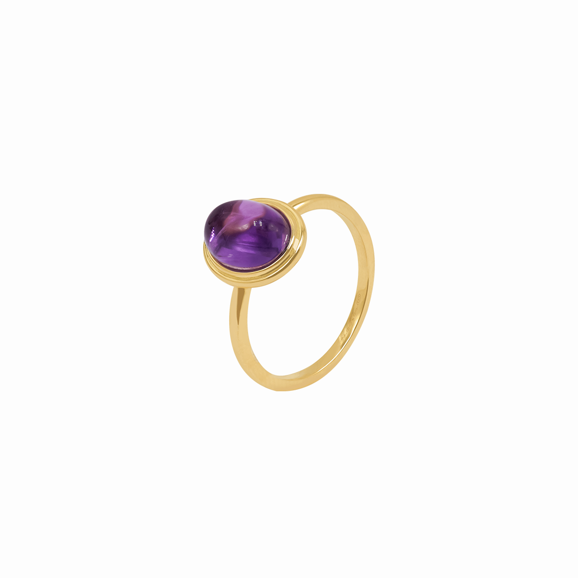Anillo en oro amarillo 18K doble bisel con cabuchón amatista