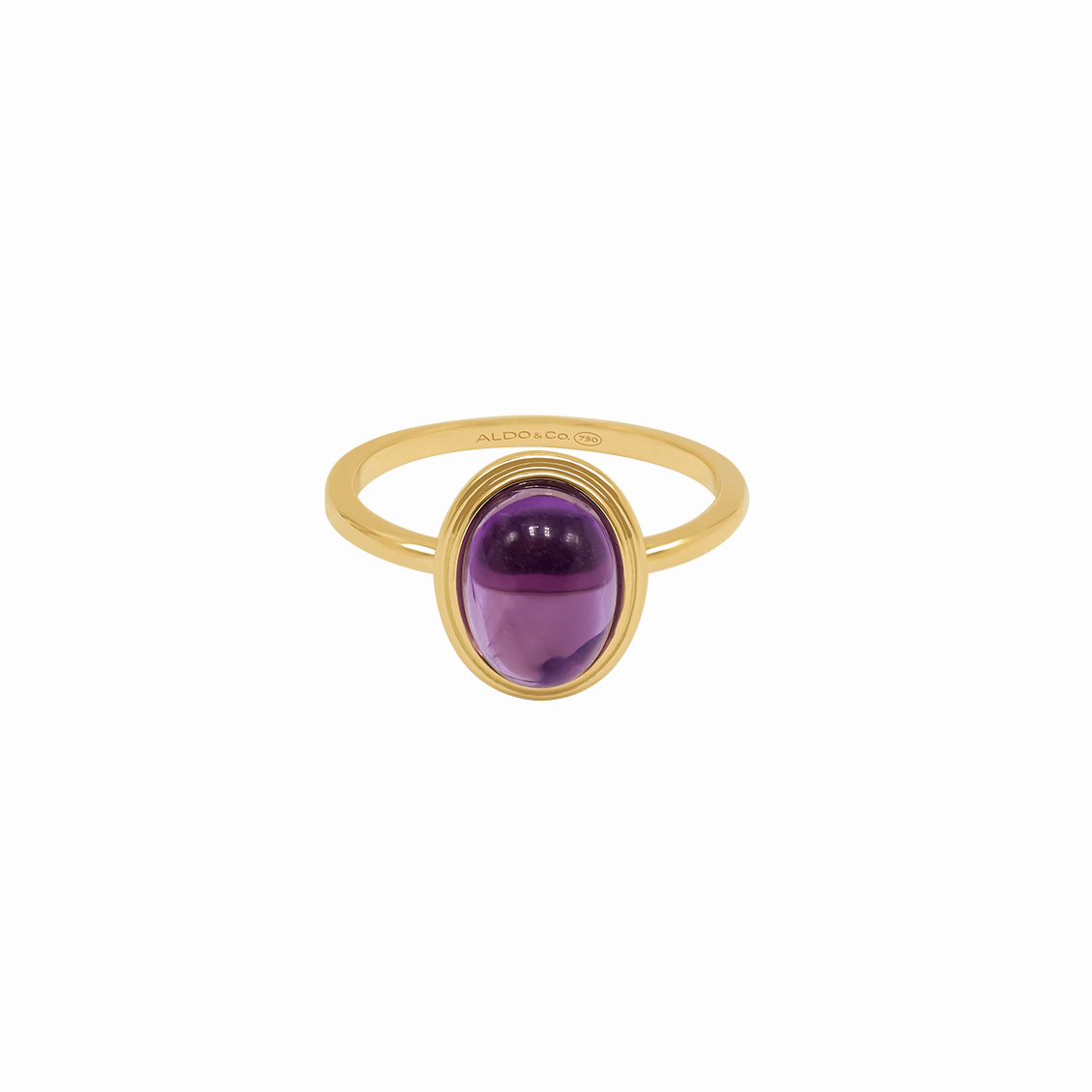 Anillo en oro amarillo 18K doble bisel con cabuchón amatista