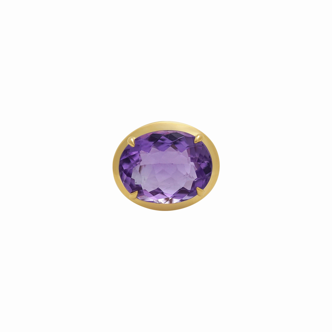 Anillo en oro amarillo 18K con amatista oval de aro liso