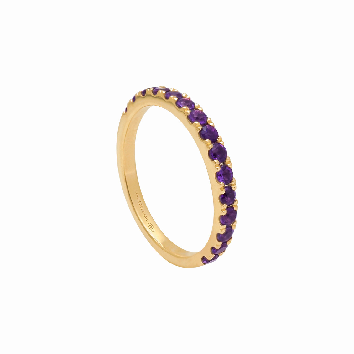Anillo en oro amarillo 18K medio reviere con amatistas 0.45 ct